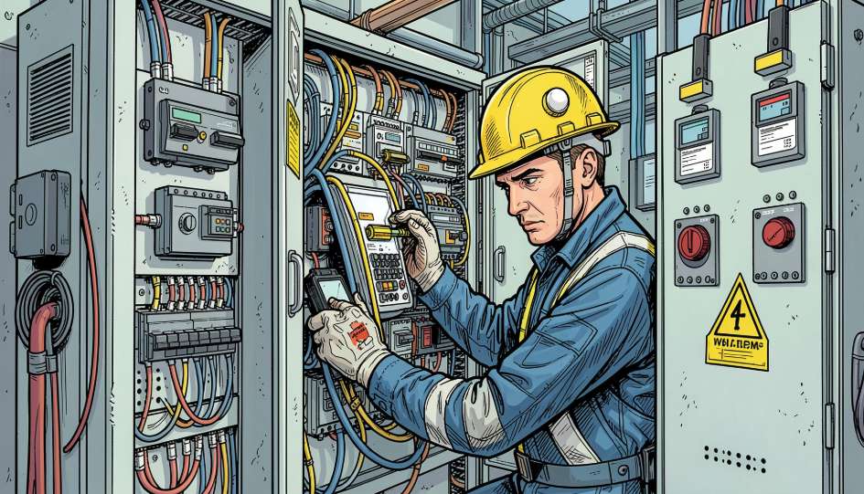 Electricista trabajando en un tablero eléctrico